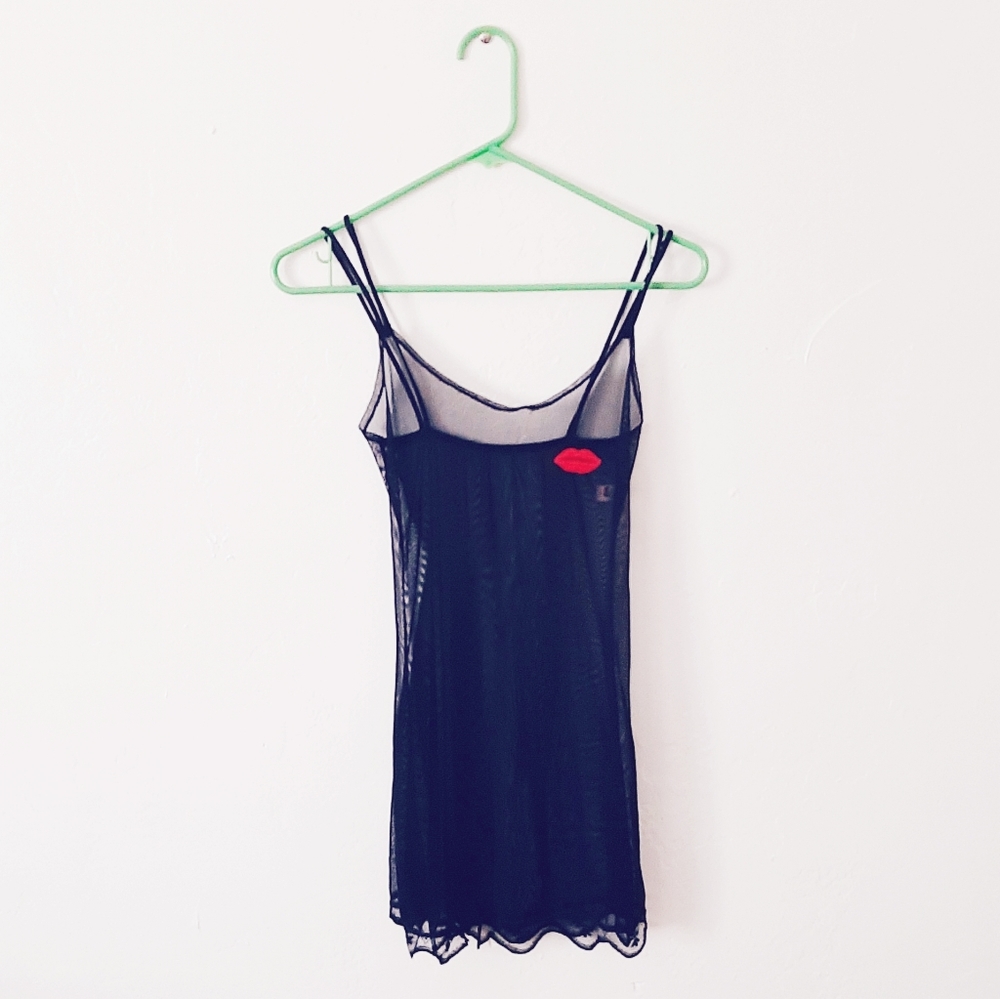 Vintage Slip Sexy Sheer Black with Lips Kiss
